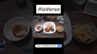PixVerseで生成した「コロッケを食べる金髪の女の子」　#shorts #ai動画