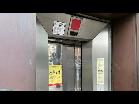 Stigler Otis hydraulic lift / elevator, mezzanine to street level Sondrio metro station, Milan Italy
