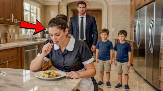 A EMPREGADA COMIA SEMPRE ESCONDIDA… SEM SABER QUE O MILIONÁRIO E OS FILHOS OBSERVAVAM TUDO NA PORTA