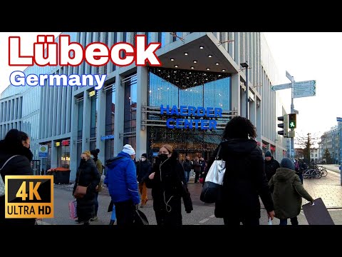 Walking in Haerder Center, Lübeck Germany Walking Tour 4K