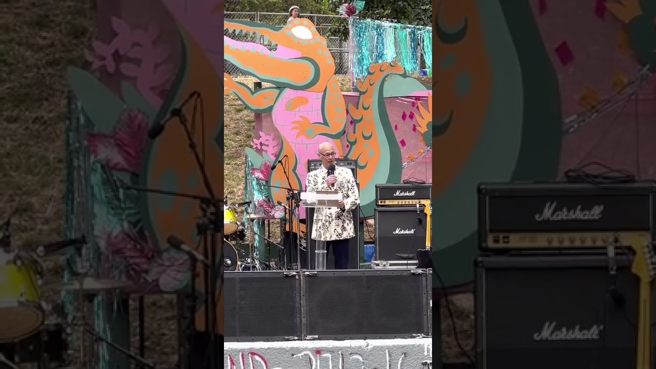 John Waters introducing Mosswood Meltdown and Snõõper in Oakland, CA 2022