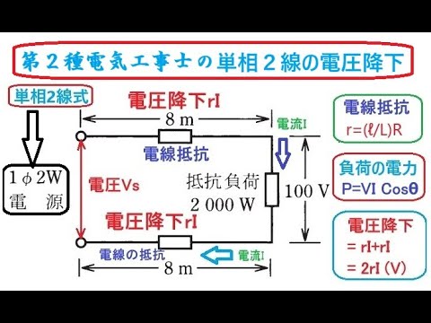学校教育課程 第２種電気工事士　令和6年上期　問6の単相２線の電圧降下の問題を４分で解説します！計算問題は、簡単！
