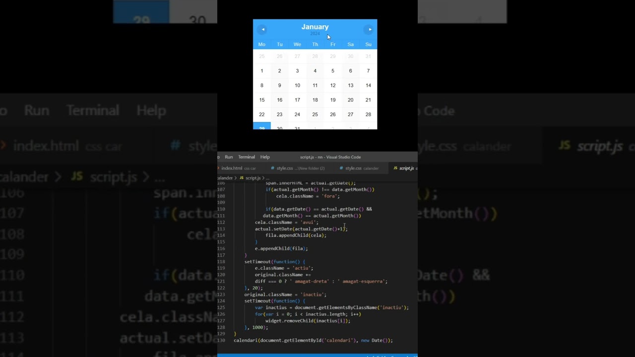 Calendar 📆 In HTML CSS javascript || #shorts #calendar