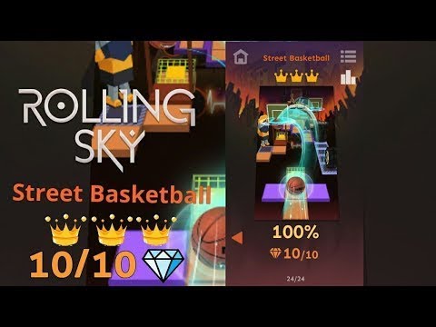 Rolling Sky Level 21 Street Basketball 100% Clear - All Gems & Crowns