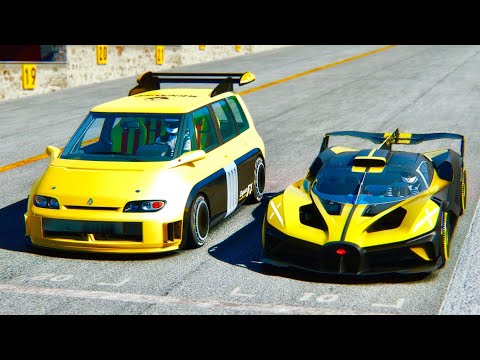 Bugatti Bolide vs Renault Espace F1 at Drag Race 20 KM