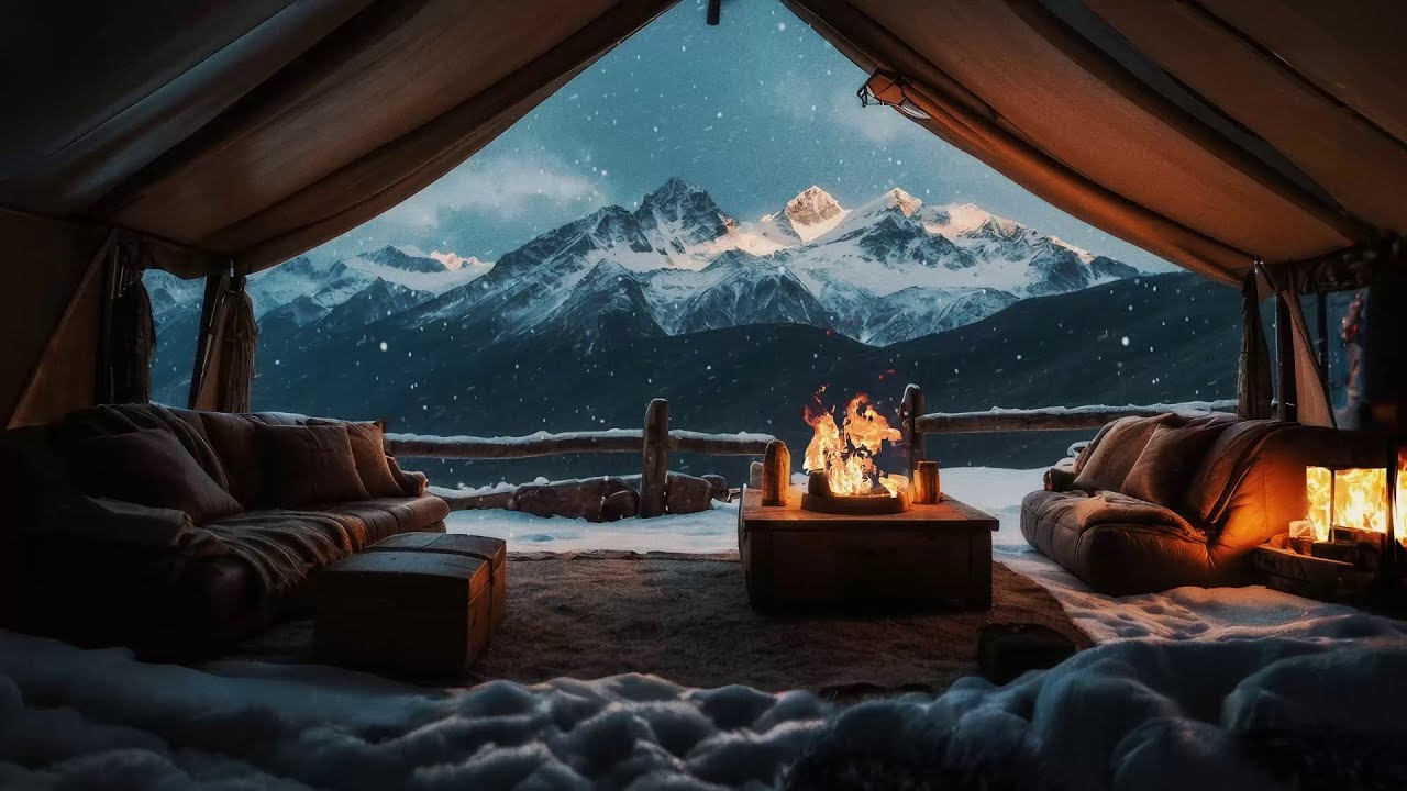 Serene Melodies: Relax in a Cozy Tent During a Snowfall w/ Calm Music ❄️ Relax & Recharge 24/7 LIVE