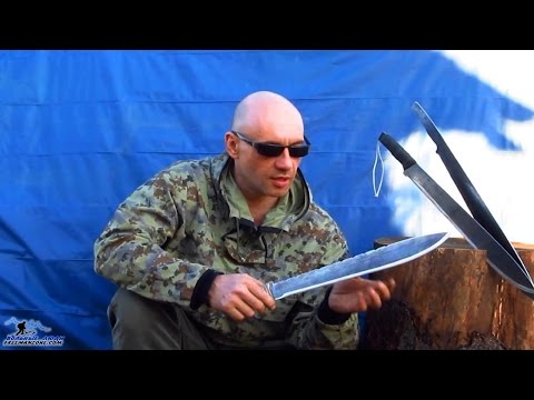 КАК СДЕЛАТЬ МАЧЕТЕ, ТЕСАК СВОИМИ РУКАМИ.  Изготовление на пне мачете тесака из стали 9ХФ. Бушкрафт.