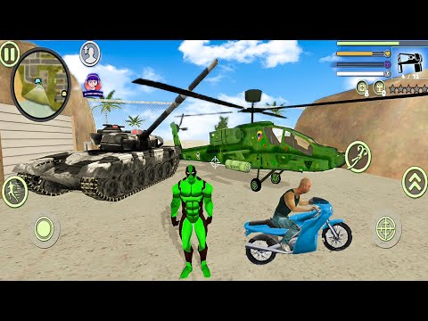Green DeadPool Rope Hero Vice Town Simulator - Stealing Military Helicopter #8 - Android Gameplay