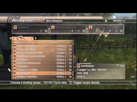 WKC 2 Weapon -- Axes (Cudgels) Level 20 Complete Binding List White Knight Chronicles II HD
