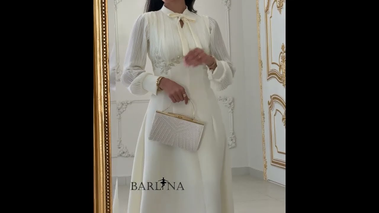 Beige dress with delicate details and sheer sleeves - XXL