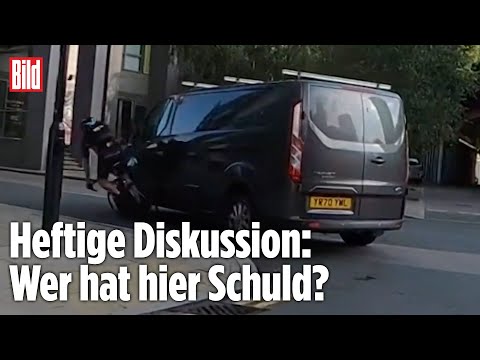 Crash mit Auto und Fahrrad nach scharfer Links-Kurve | London