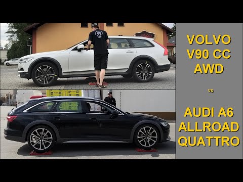 SLIP TEST - Volvo V90 Cross Country D5 AWD vs Audi A6 Allroad 3.0 TDI Quattro  @4x4.tests.on.rollers