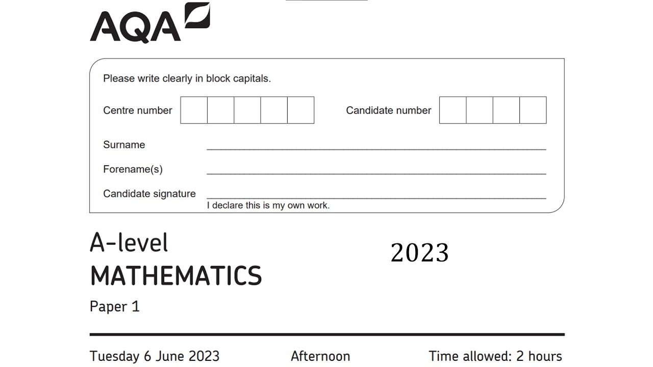 AQA A Level Maths Paper 1 2023