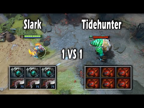 Slark vs Tidehunter | (x3 Eye of Skadi)&(x3 Abyssal Blade) vs (x6 Hearts) | 1 vs 1 Battle | Who win?