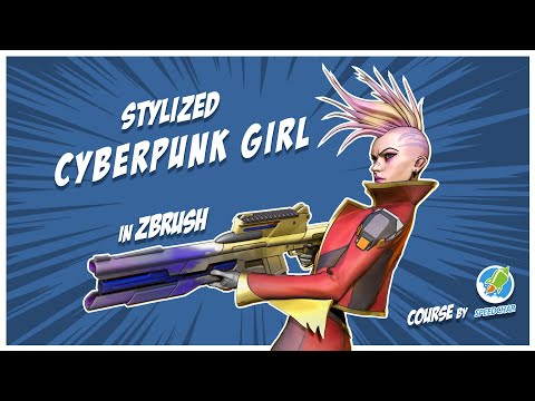 Stylized Cyberpunk girl in Zbrush course promo