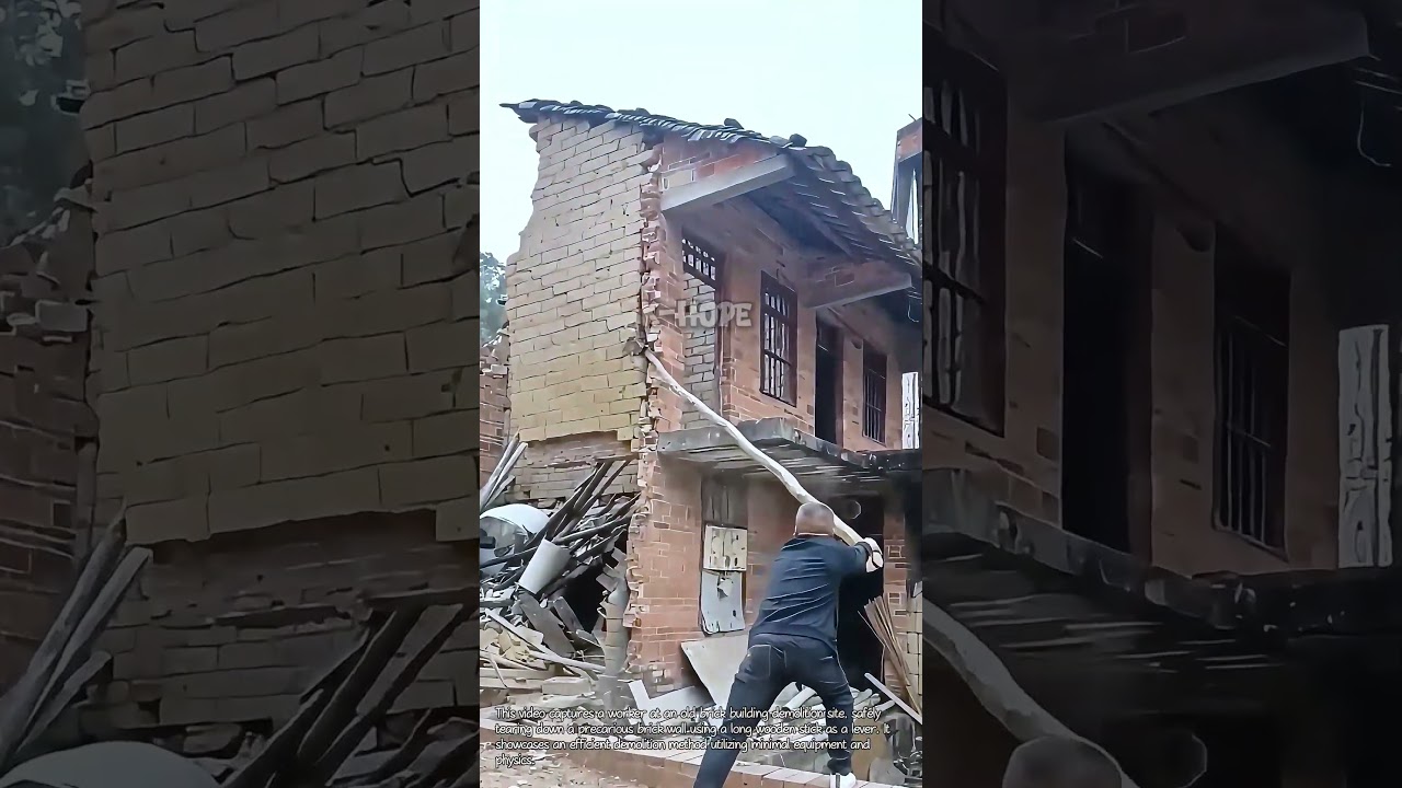 Wall Demolition Using Lever Principle #worker #process #lever #tools #diy