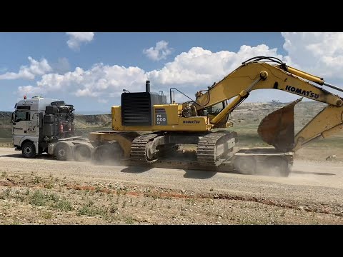 Transporting The Komatsu PC800 Excavator By Side - Fasoulas Heavy Transports