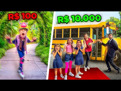 GOING TO SCHOOL with R$100, R$1000 or R$10000 - Challenge