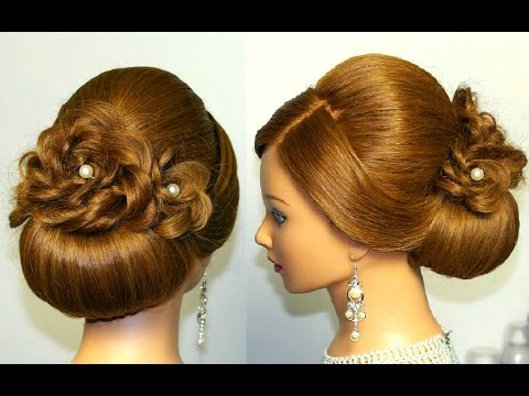 Bridal hairstyle for long hair, updo tutorial with braided flowers