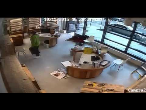 Petty theft caught on camera: guy walks in and casually steals sunglasses (from another angle)