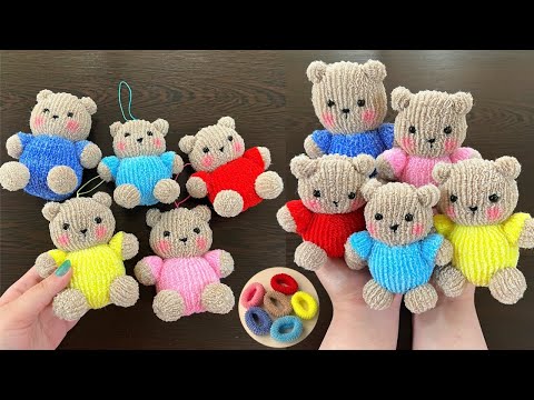 Making a Teddy Bear Keychain with Hair Rubber Bands and Sewing Thread / Incredibly Simple Steps
