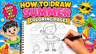 Draw Your Own Summer Coloring Pages | Follow me step by step