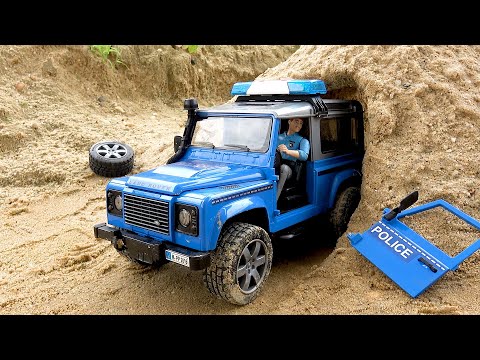 Rescue the police car stuck in the cave with fire truck and tractor - Toy car story