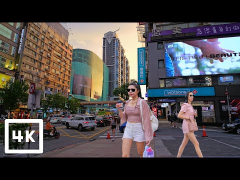 Taipei Downtown às 18h 🌇 Da'an Shopping District - agosto de 2023 | Taiwan 4K