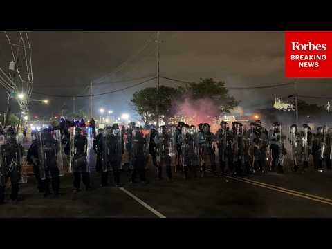Protesters And Law Enforcement Spar Outside Of Delaney Hall ICE Detention Facility In Newark