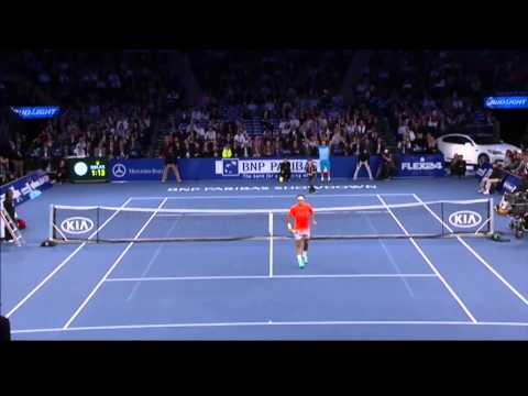 Little kid outplays Rodger Federer and hits a perfect lob shot - Exhibition Tennis 2015