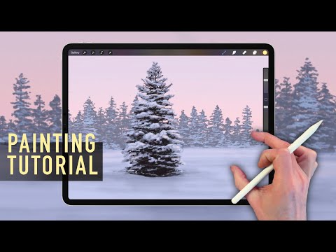 IPAD PAINTING TUTORIAL - Snow Tree Winter Landscape in Procreate