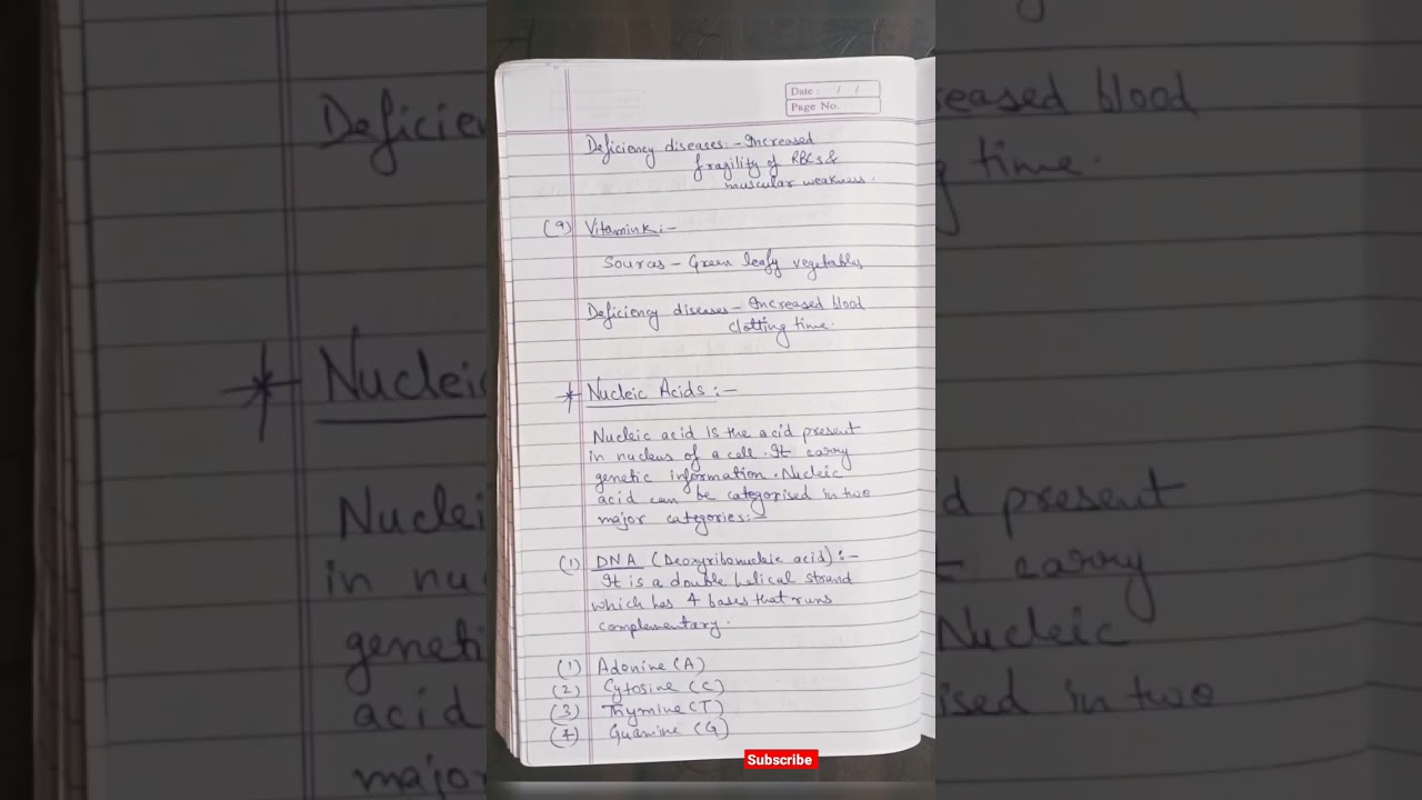 Biomolecules| Vitamins & Nucleic acid| Handwritten Notes| #UptoMarkstudy #class12 #shorts