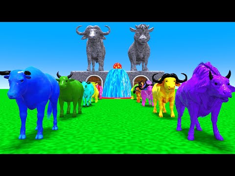 Paint Animals Cow Cartoon Yak Bison Bull Ox African Buffalo Fountain Crossing Animal Transformation