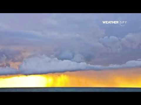Shelf Cloud Formation Over During Sunset in Lake Michigan