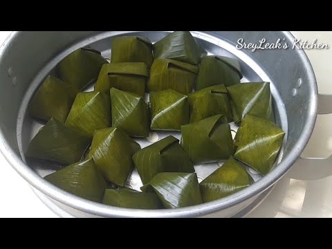 Sticky Rice Dumpling with Coconut Filling | Cambodian Cake Nom Kom