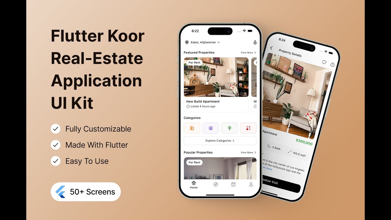 Flutter Real Estate Application UI Kit Preview - Koor