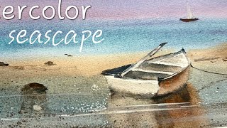 Where the Water Meets the Sky: A Boat in the Sea – Atmospheric Watercolor