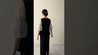 ブラックのチュール袖ペプラムドレス 動画
