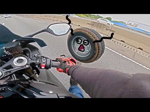 Rider Chases Runaway Crazy Wheel On The Highway - Epic Motorcycle Moments 2022