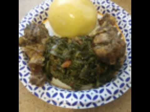Corn Fufu and Njyama-njyama. African Dish. Recipe and Preparation