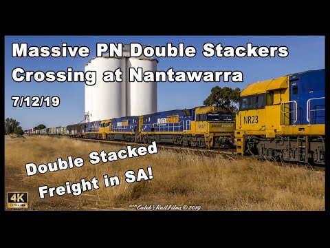 4K - Massive PN Double Stackers Crossing at Nantawarra ft. 6MP5 & 5PM5 7/12/19