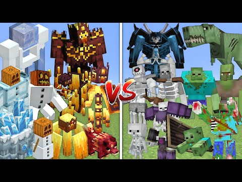 ALL MUTANT SNOW GOLEMS & BLAZES VS ALL MUTANT SKELETONS & ZOMBIES MOBS BATTLE IN MINECRAFT