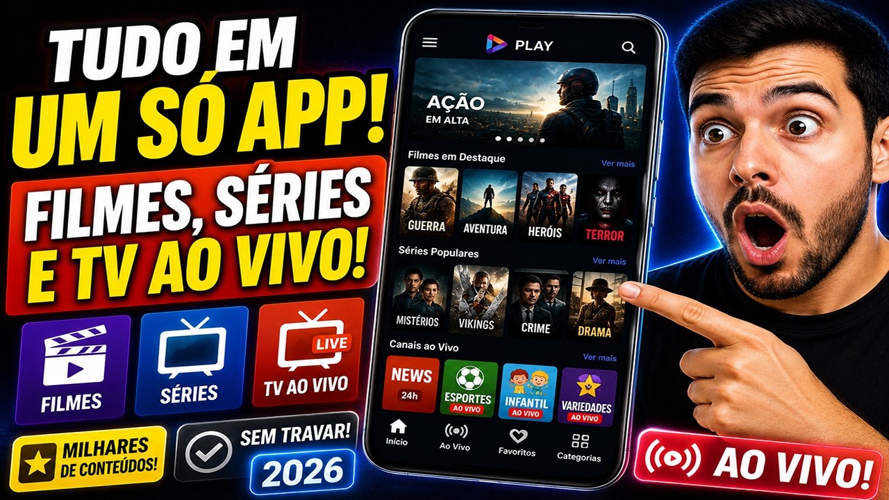 🔥 O APP MAIS COMPLETO QUE JÁ USEI! FILMES, SÉRIES e TV AO VIVO em Um Só Lugar!