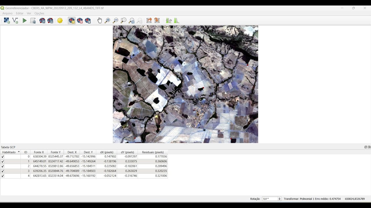 Videoaula 42: Georreferenciamento de imagens espectrais do Satélite CBERS 04A no Software QGIS