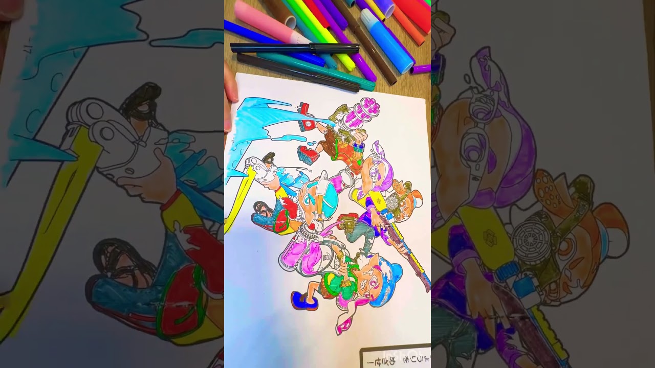 はじめてのショート動画🎥スプラ2の塗り絵をしました🦑水性ペンでカリカリ描いてくのにハマっていますです🦑武器の配色うる覚えすぎてぐちゃぐちゃや〜笑