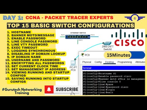 CCNA DAY 1: Top 15 Basic Switch Configuration Commands Using Cisco Packet Tracer FREE CCNA 200 - 301