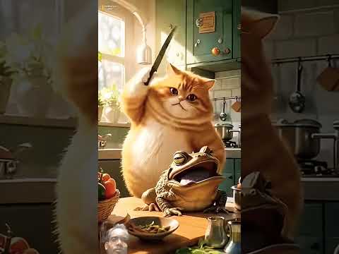 cat kalls frog by stick 🐸🐸 l New funny orange cat videos #shorts