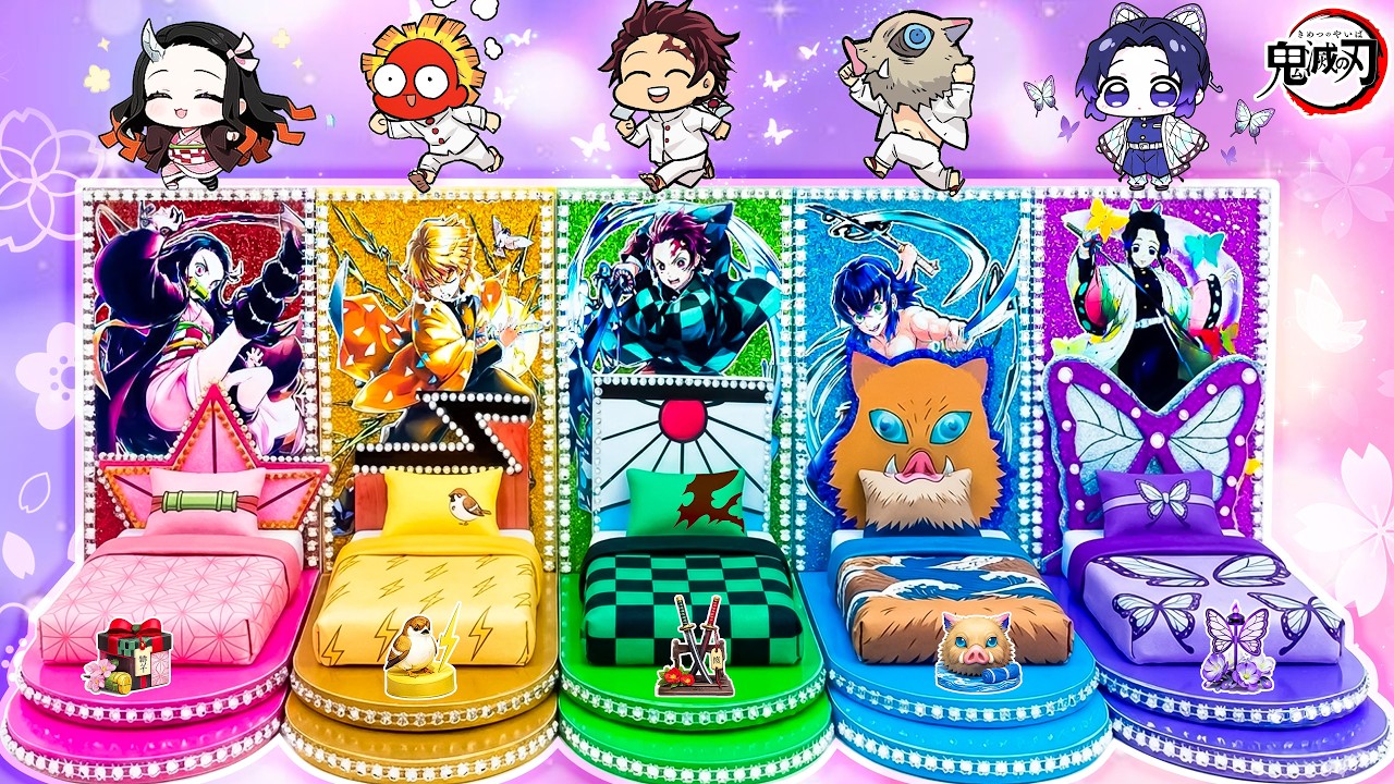【鬼滅の刃】禰豆子、善逸、炭治郎、伊之助、しのぶのミニチュアベッド✨リカちゃん の可愛すぎる手作りドールハウス DIY ❤️ Demon Slayer House
