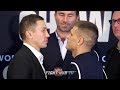 GENNADY GOLOVKIN GIVES ICE COLD STARE TO SERGIY DEREVYANCHENKO DURING FACE OFF AT FINAL PRESSER