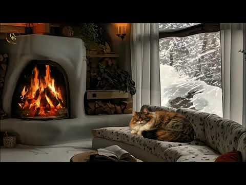 Snowstorm, Breathtaking View, Crackling Fire & Cats - Winter Ambience for Sleep, Relax or Study